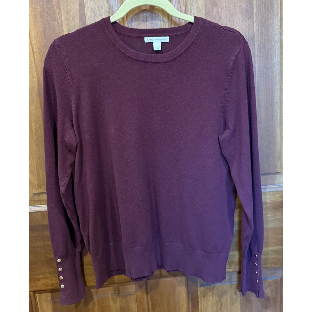 Cato Womens Burgundy Crew Neck Long Sleeve Sweater With Button Detail Size‎ L